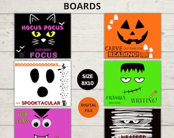 Halloween Bulletin Board Poster Set of 6 | Spooky Classroom Wall Decor | Fall Holiday Printable Signs for Teachers & Kids