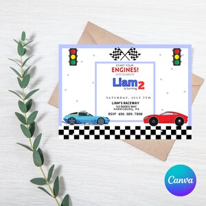 Race Car Birthday Invitation, Race Car Theme, 2nd Birthday, Digital Download, Editable Template, Birthday Invitations