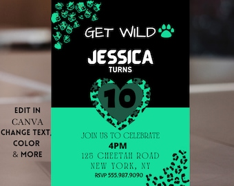Editable Cheetah Birthday Party, Cheetah Birthday Theme, Cheetah Leopard Party, Cheetah Birthday Invitation, Cheetah Digital Print