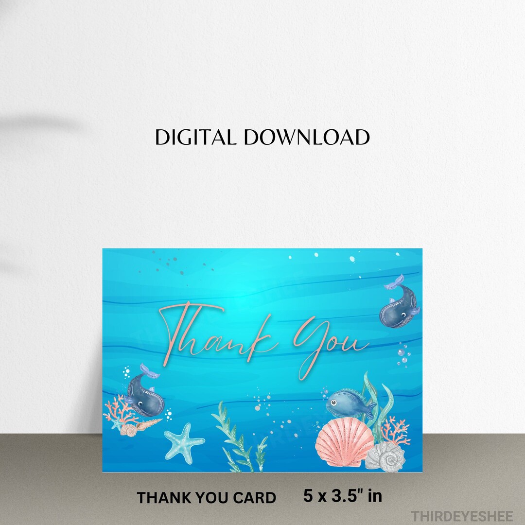 Under the Sea Thank You Card, Baby Shower Card, Digital Download, Thank You Card Template Etsy
