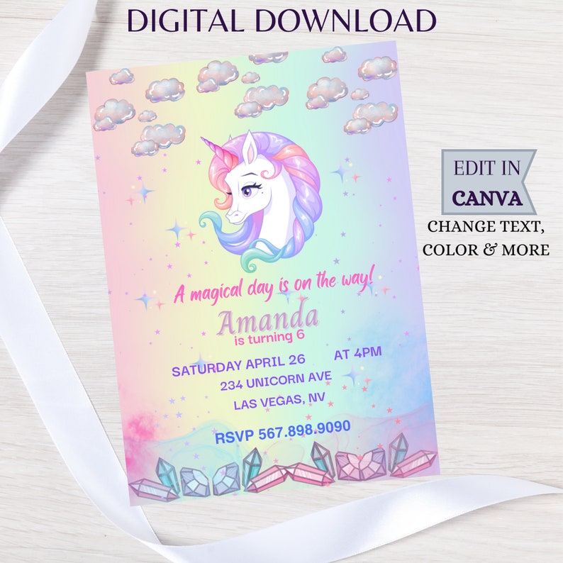 Editable Unicorn Birthday Invitation Magical Unicorn Party Etsy