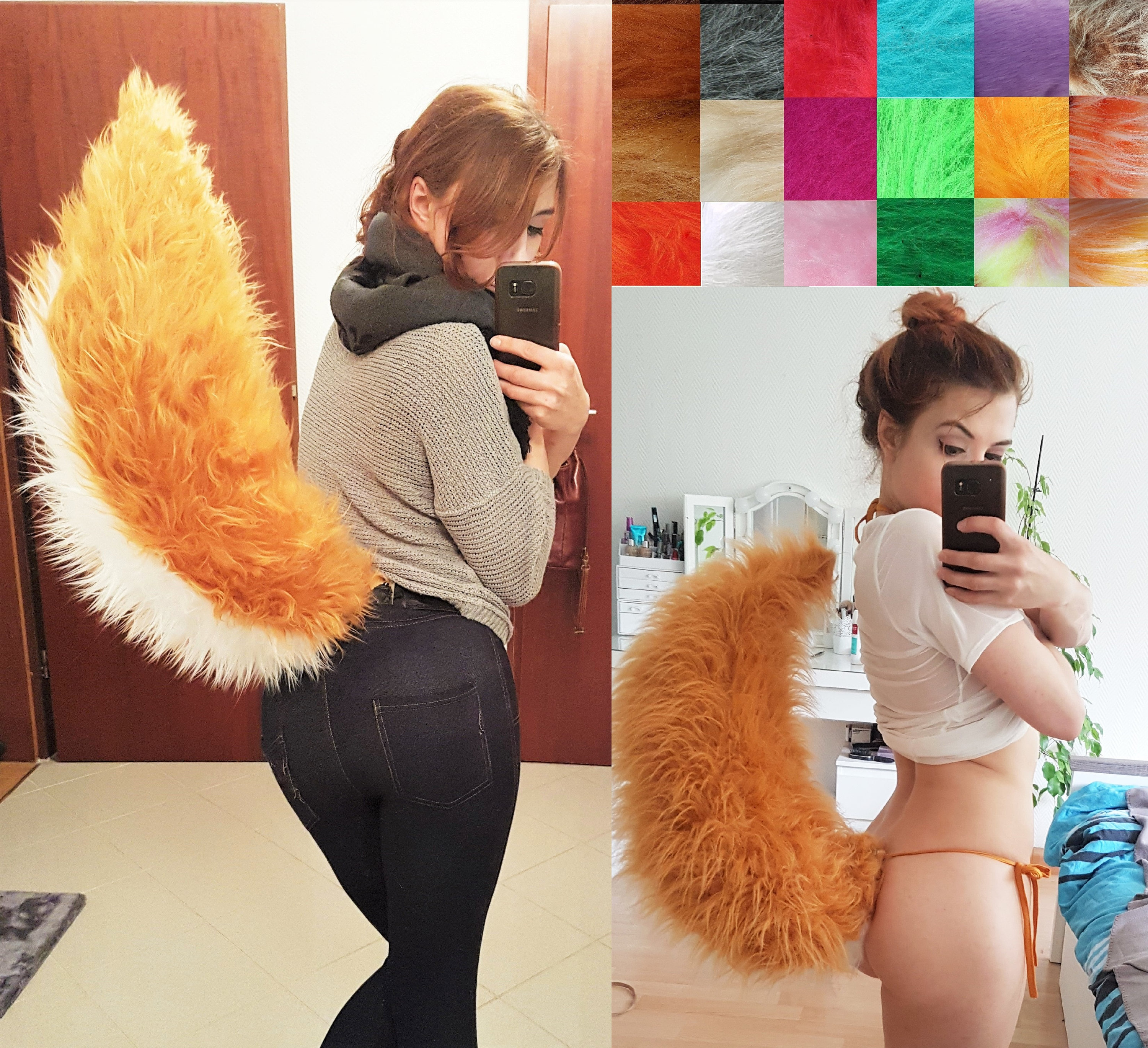 Any color! Posable FOX / DOG / WOLF tail w. stripe! Orig. Kitsune-Tai…