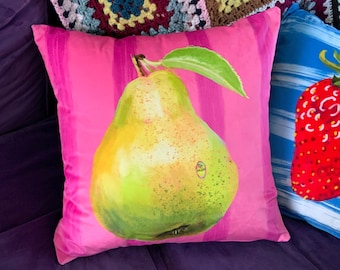 Pear pink velvet cushion cover cool Miami fruity pastel shades glam vintage summer contemporary pop edgy kitsch eclectic decor gift her fast