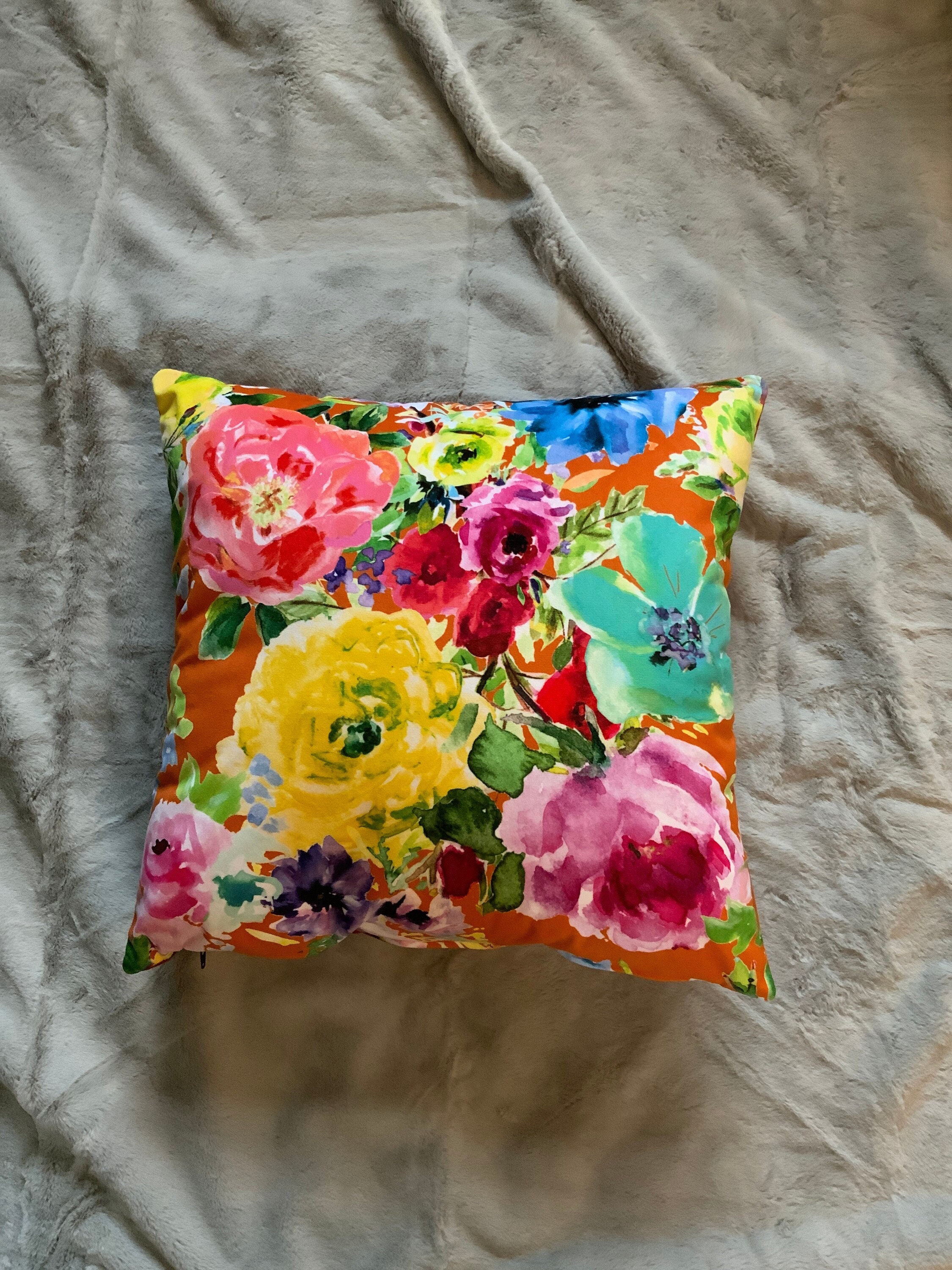 Handmade Floral Velvet Cushion Cover Burnt Orange Country Farmhouse