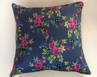 Blue Velvet Floral Cushion Cover: Watercolour Victoria Floral Design
