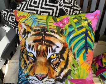 Tiger Outdoor Cushion Cover: Rousseau Forest Pastel, Water Repellent