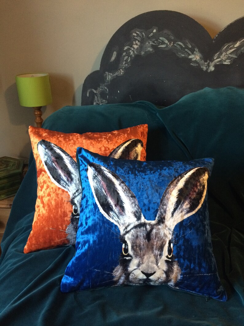 Blue Crushed Velvet Hare Cushion Cover FAST POST Handmade Etsy UK