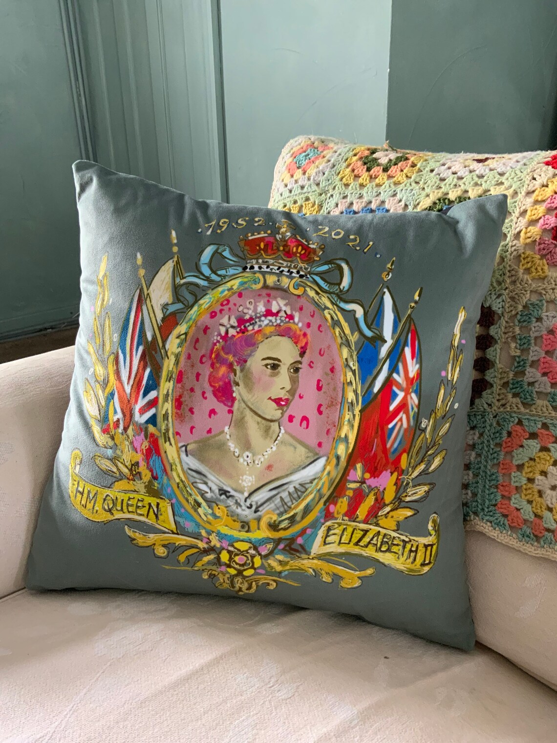Queen Cushion Covers Velvet Platinum Jubilee Coronation Etsy UK