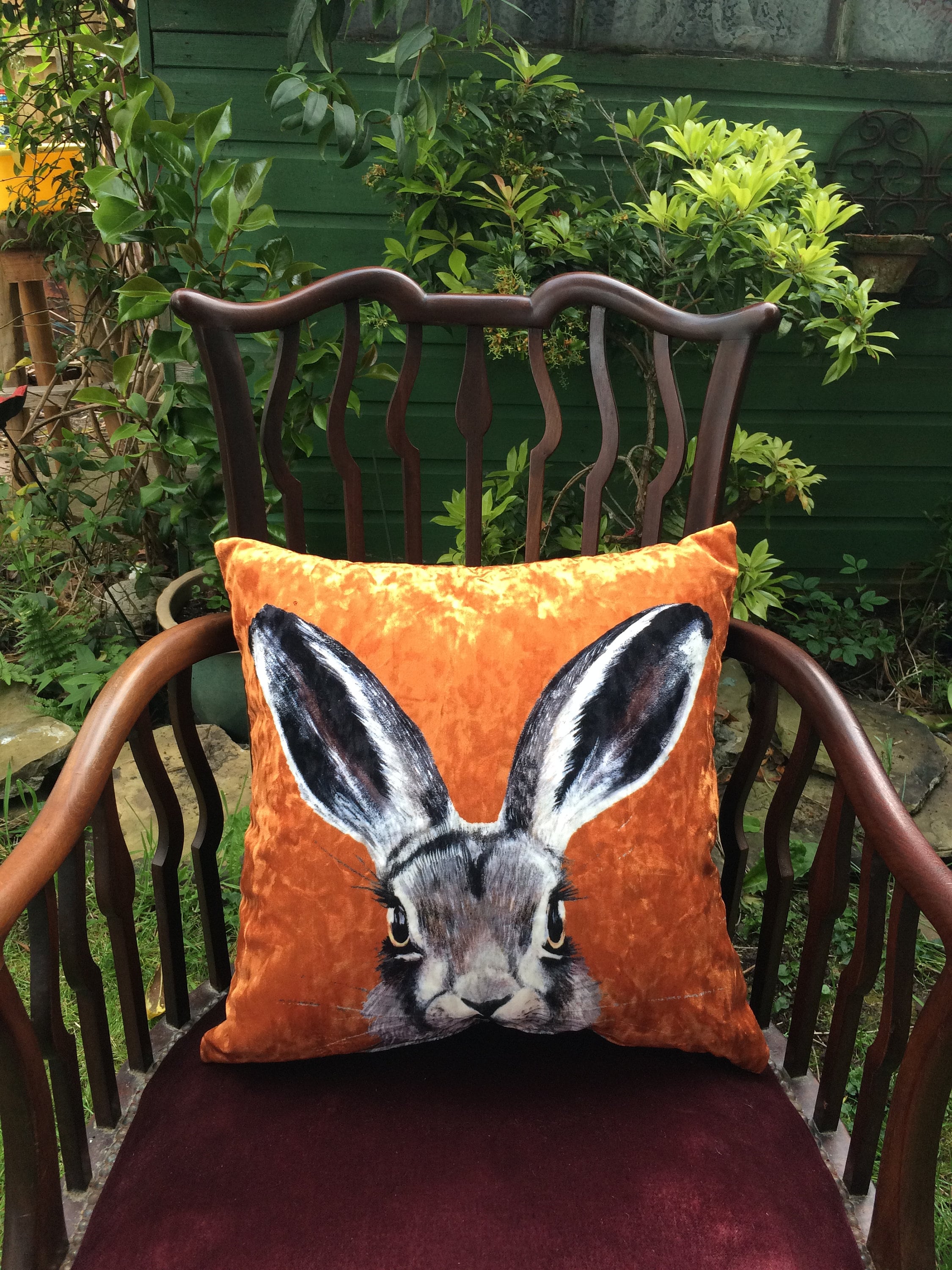Hare Cushion Cover Handmade Crushed Velvet Burnt Flame Orange Etsy