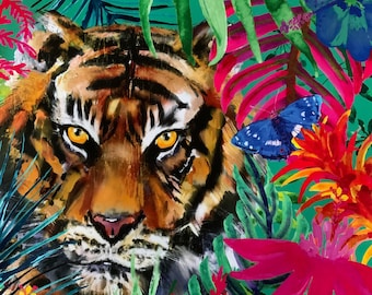 Viridian Green Tiger Cushion Cover: Tropical Boho Outdoor Pillow