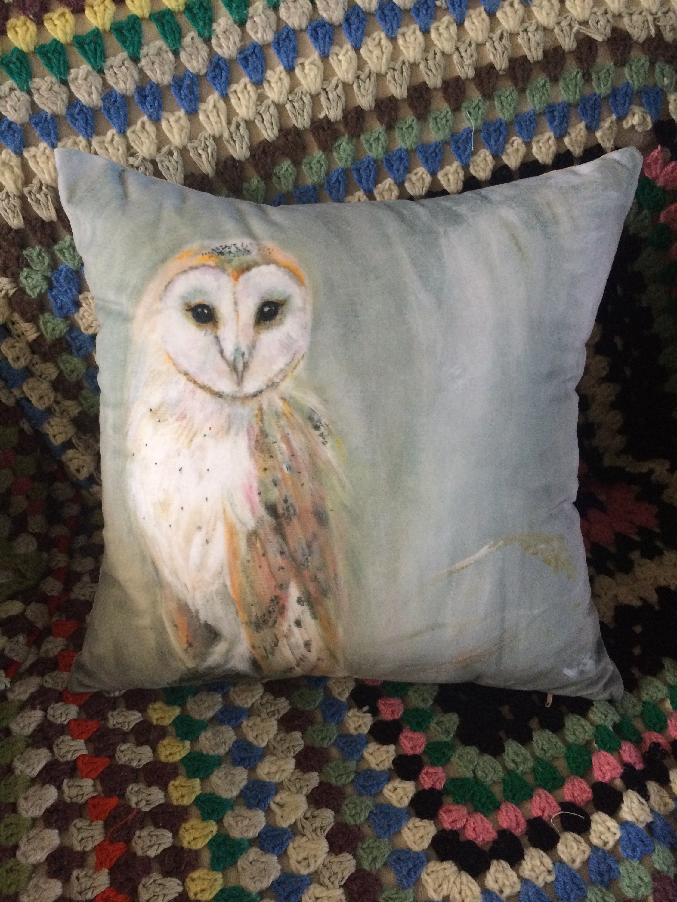 barn owl cushion cover hand made gorgeous velvet perfect grandads dads mens bespoke gift for her far