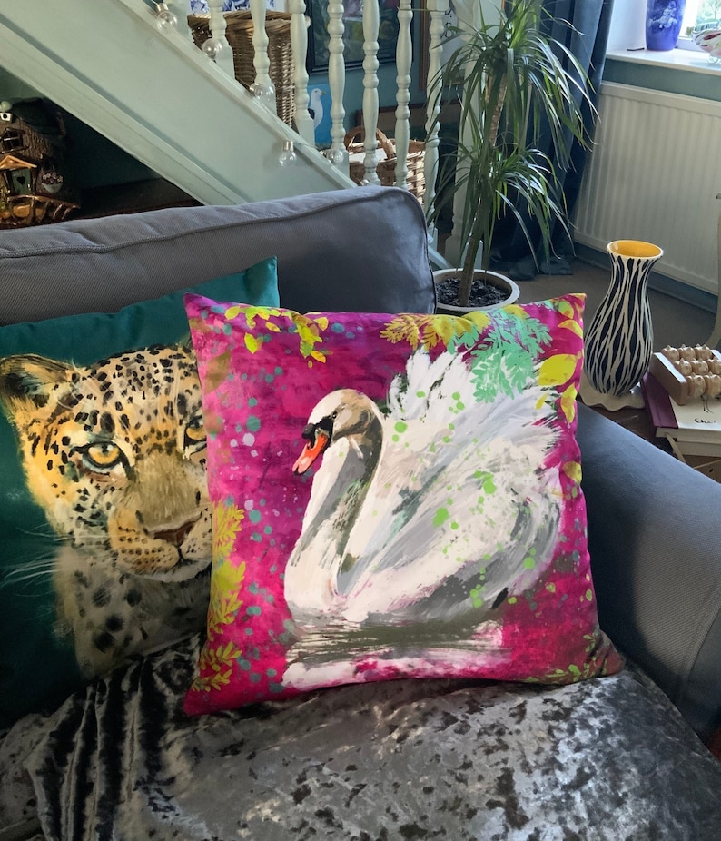 SandieBurtonDesigns Swan Art Cushion Cover - Thumbnail 4