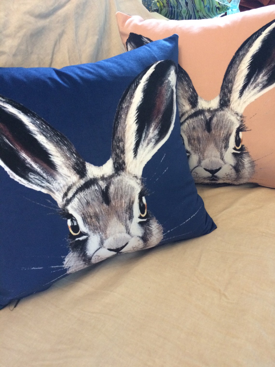 Hare Cushion Cover in Navy Blue Velvet Contempo Etsy
