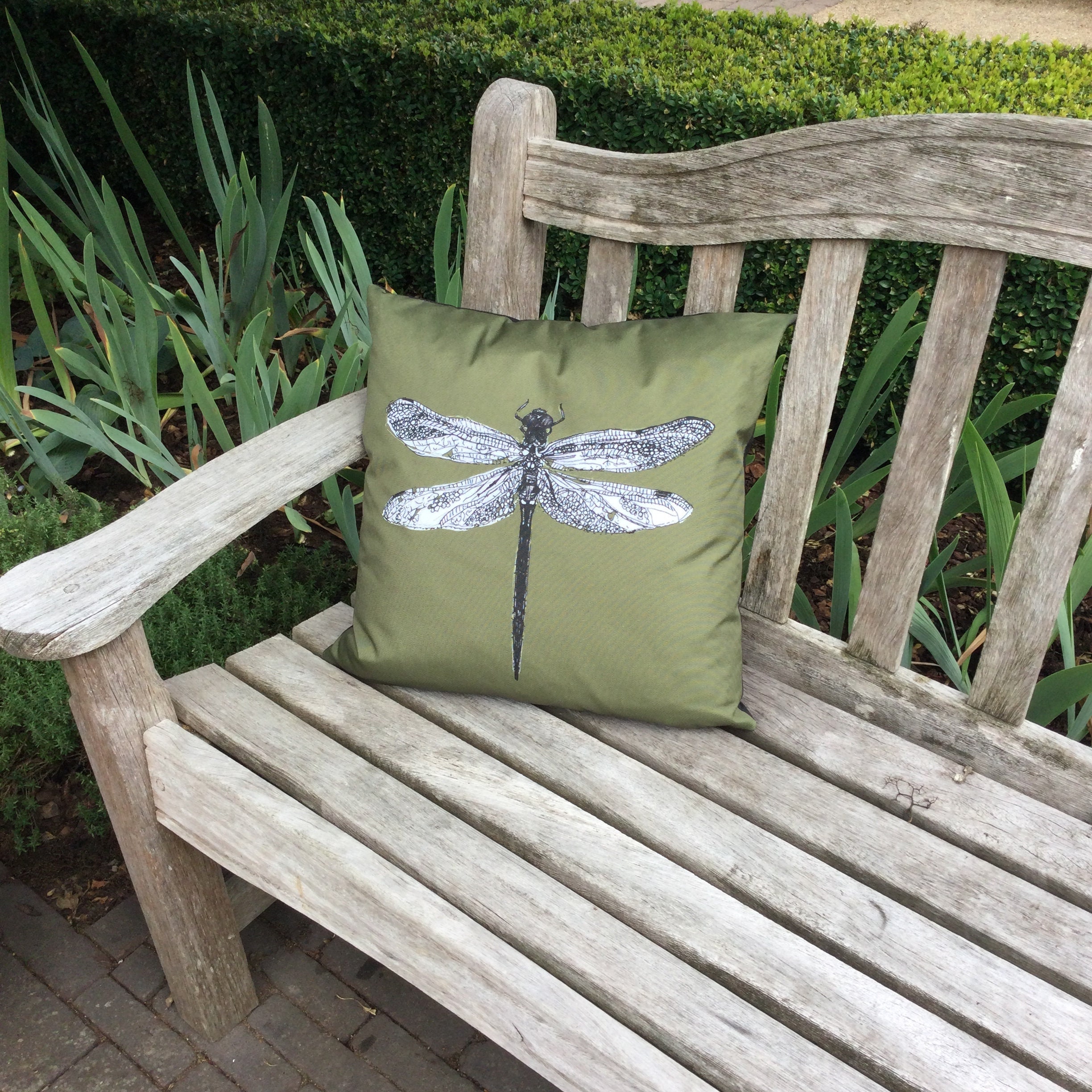 Dragonfly Outdoor Cushion Cover: Olive Green Water Repellent