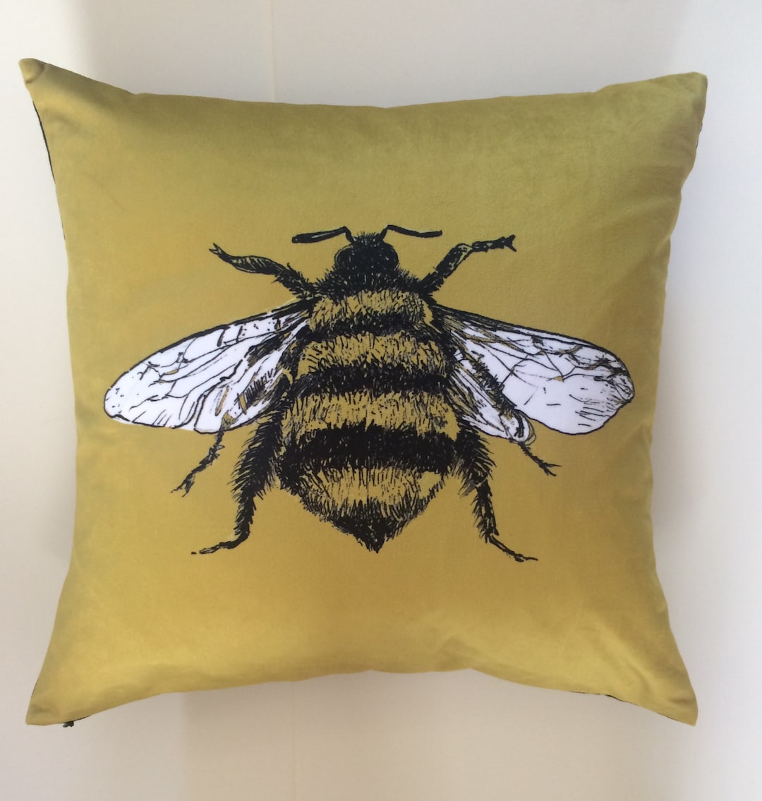 Handmade Velvet Bee Cushion Cover, Gold Botany Print, 45x45cm - Etsy UK