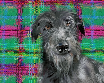 Scottish Deerhound Velvet Cushion Cover: Handmade Plaid Dog Pillow