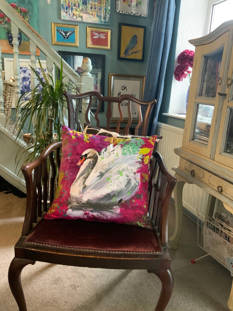 SandieBurtonDesigns Swan Art Cushion Cover - Thumbnail 5