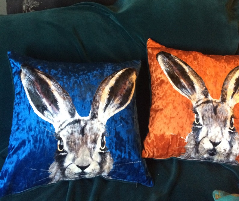 Blue Crushed Velvet Hare Cushion Cover FAST POST Handmade Etsy UK