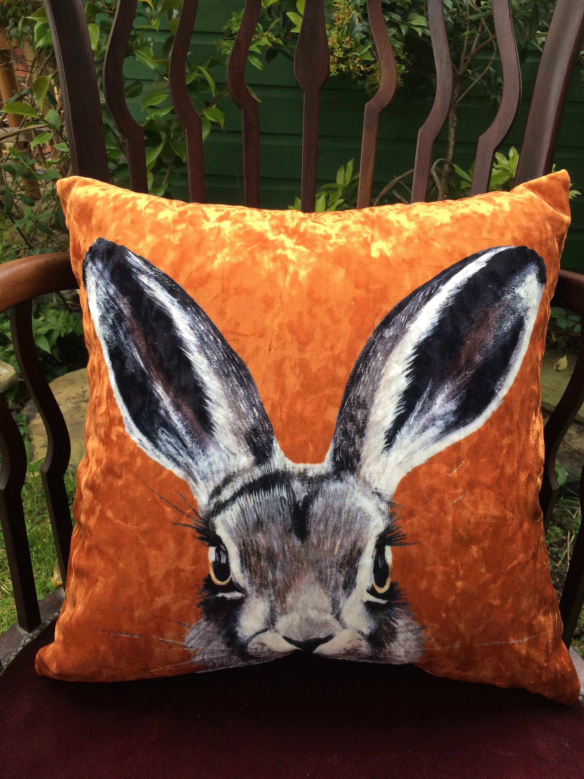 Hare Cushion Cover Handmade Crushed Velvet Burnt Flame Orange Etsy