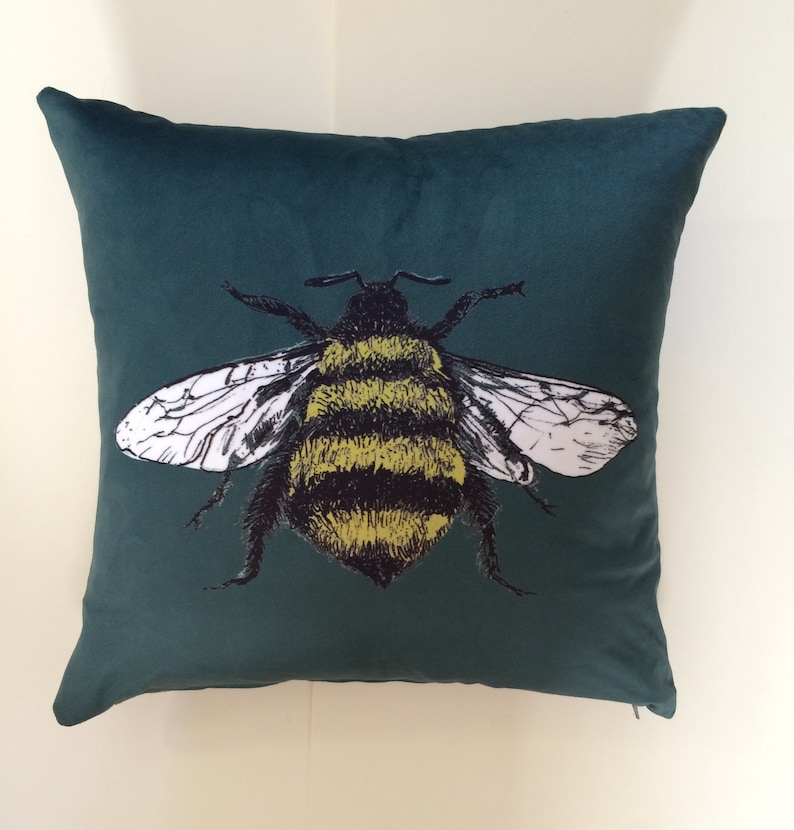 Stunning Bumble Bee Velvet Cushion Cover Teal Country Cottage Etsy