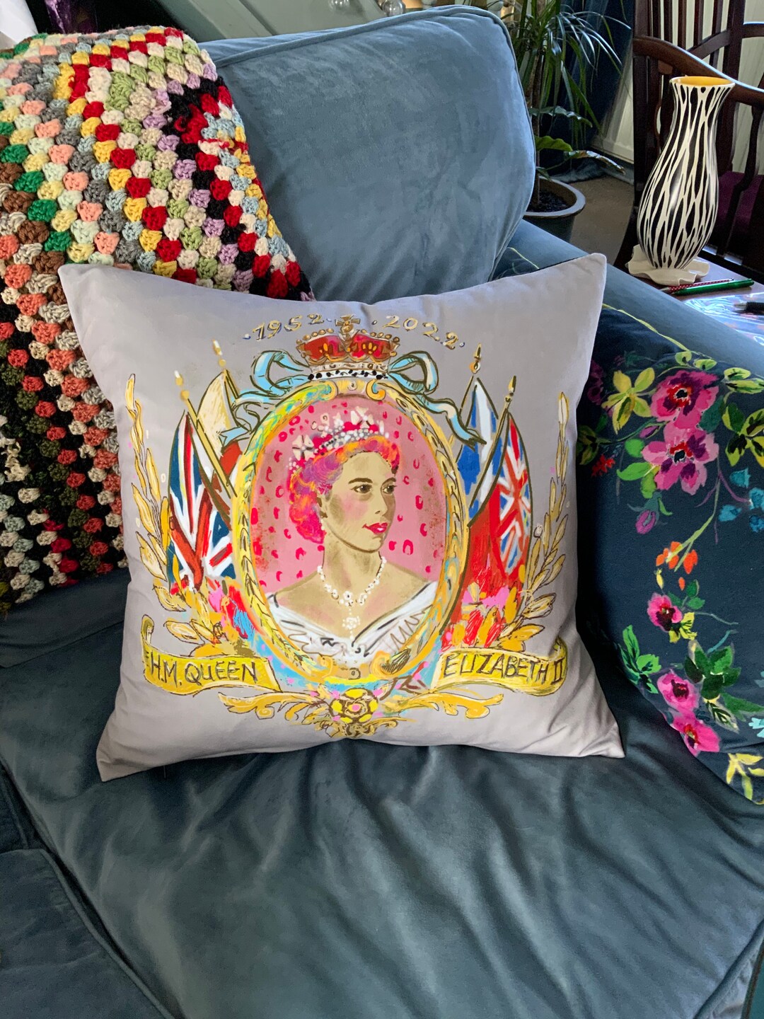 Last One Queens Jubilee Velvet Cushion Cover Platinum Grey Etsy New