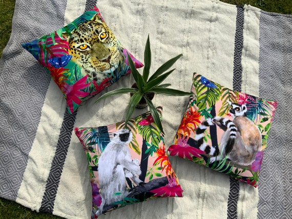 Waterproof Outdoor Cushions Covers Tropical Animals Birds Handmade Leopard Lemur Cockatoo Parrot Love Toucan Humming Botanical Luxe Gift Her Etsy UK