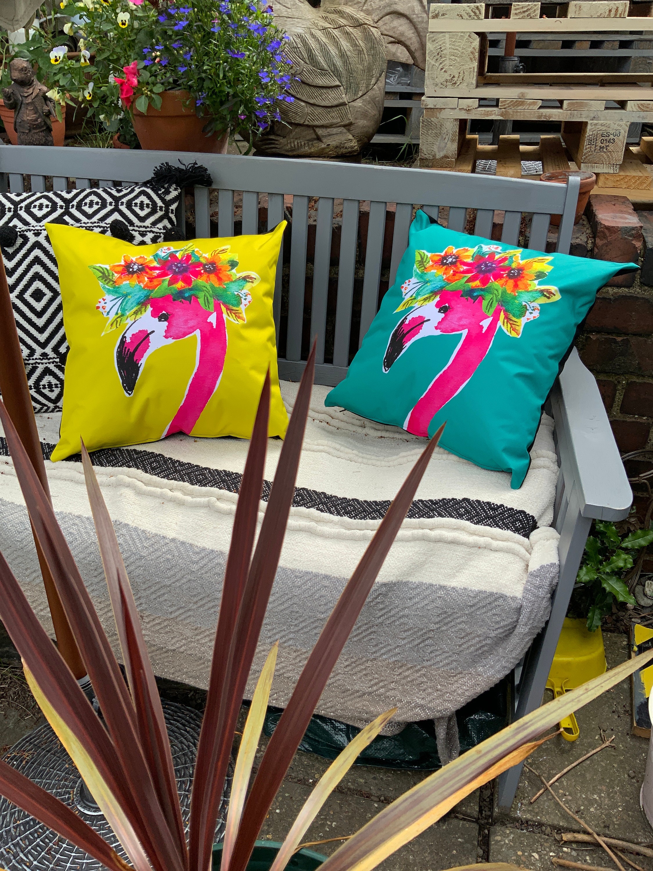 Flamingo Cushion Cover Jade Outdoor Funky Bright Colours Water Repellent Designer Tropical Decor New Home Tropical Cute Animal Gift Her Kids Etsy UK