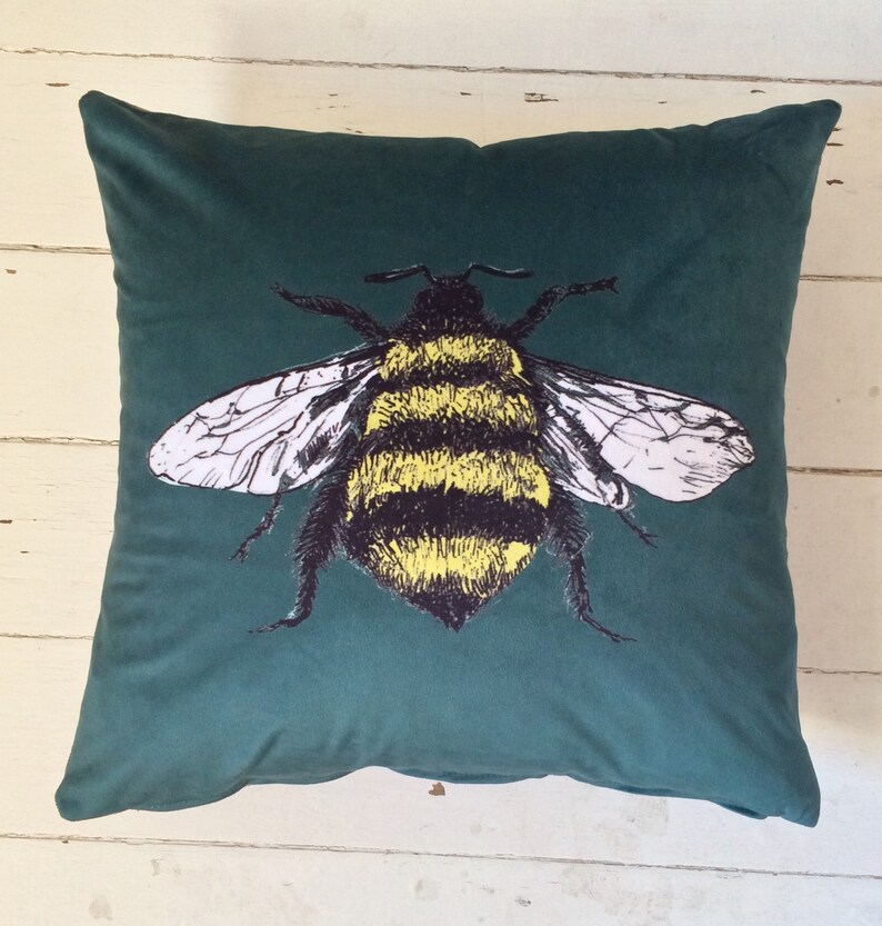 Teal Velvet Bee Cushion Cover, Boho Farmhouse Decor - Etsy UK
