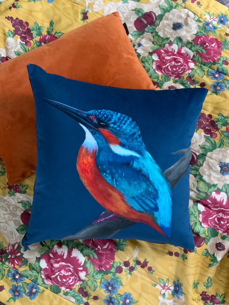 Kingfisher Cushion Cover Petrol Blue Stunning Velvet a Great Etsy UK