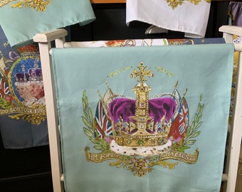 King Charles Coronation Linen Tea Towel: UK Handmade Royal Souvenir