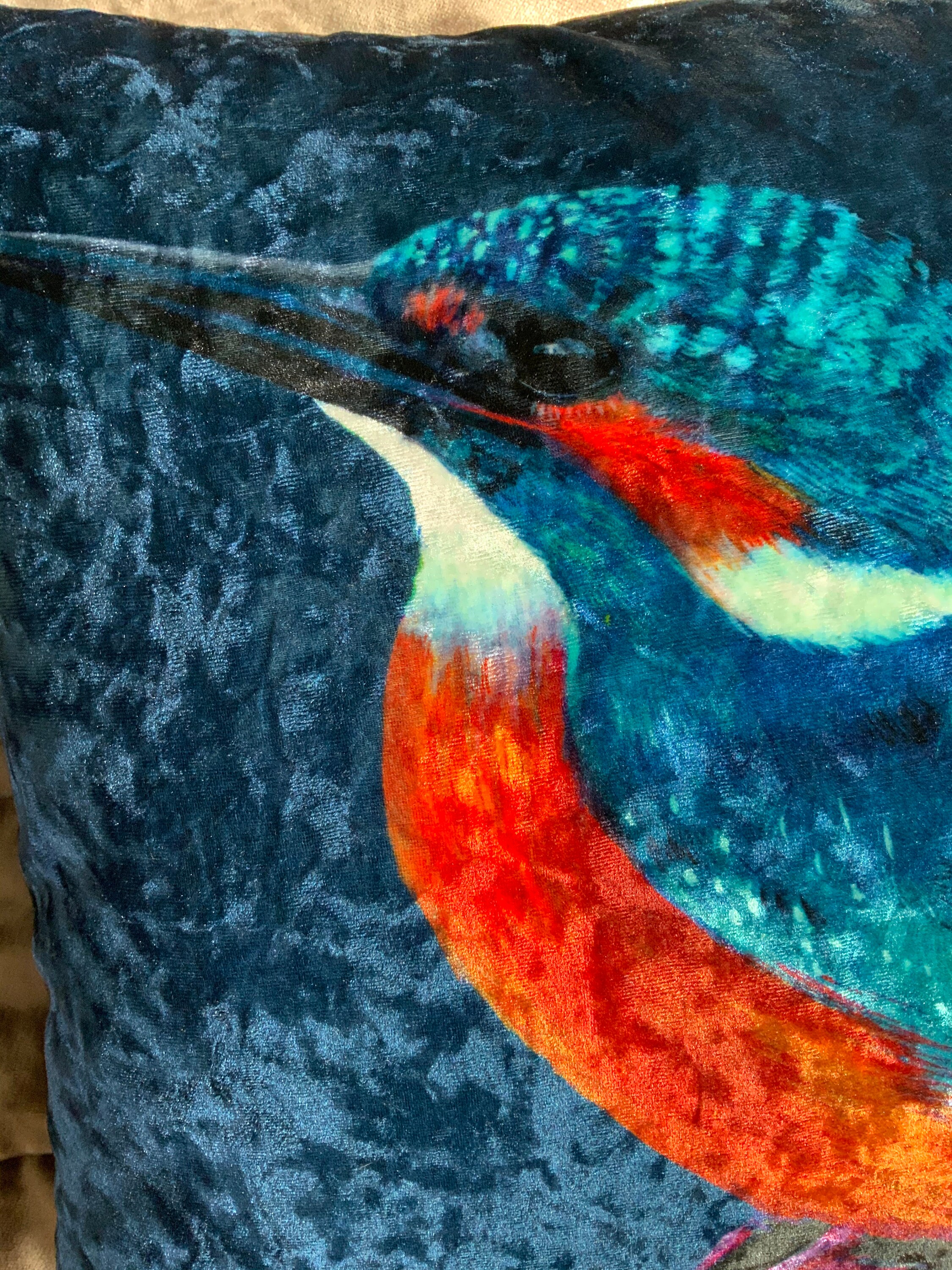 Kingfisher cojín cubierta hecha a mano azul aplastado Panné | Etsy