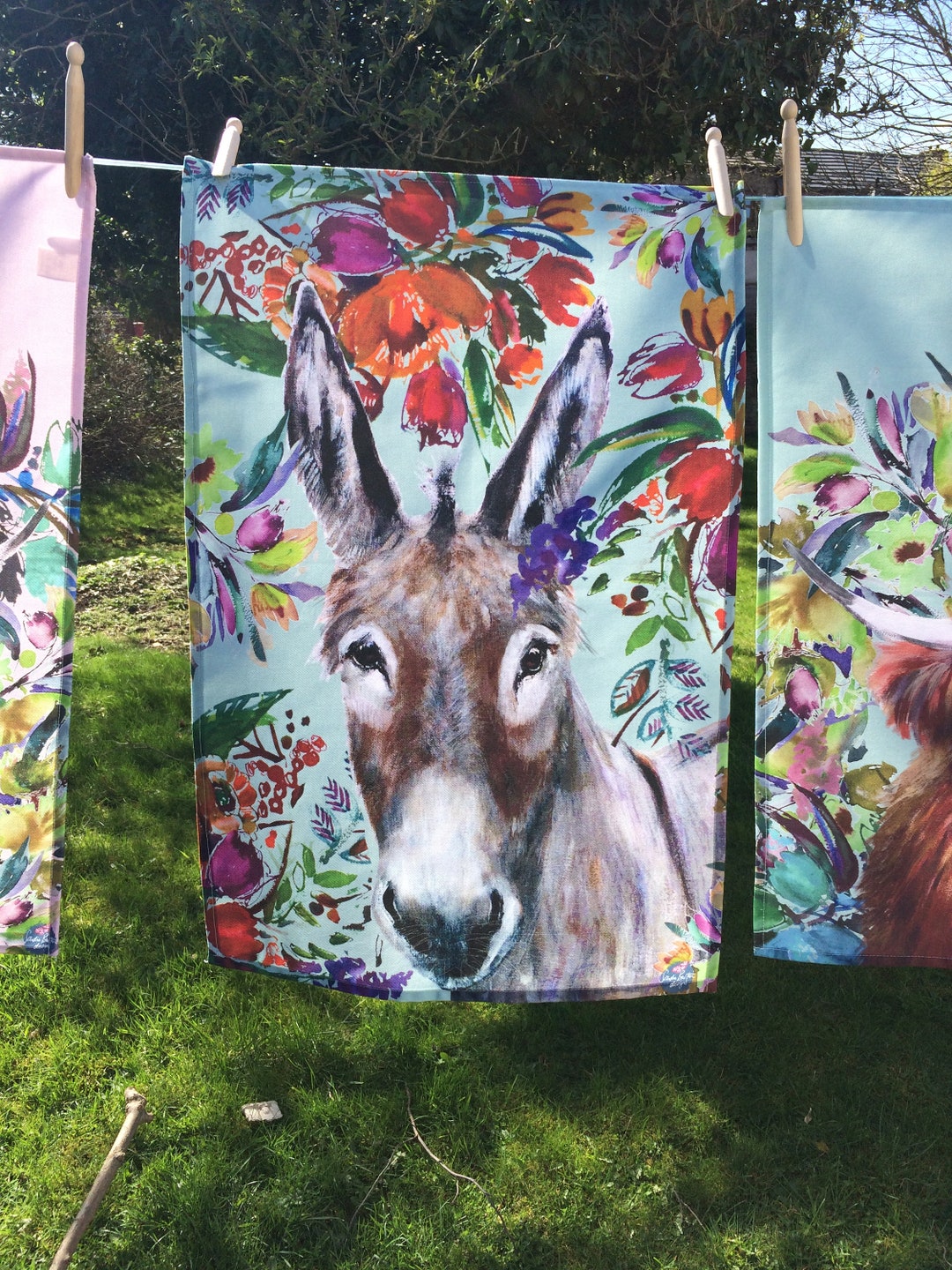 Lucy the Donkey Tea Towel: Blue Linen Union, UK Made Fast - Etsy UK