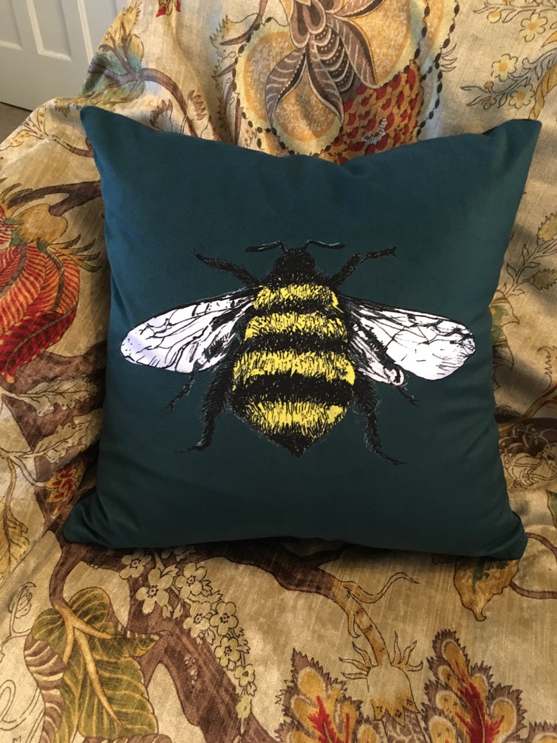 Teal Velvet Bee Cushion Cover, Boho Farmhouse Decor - Etsy UK