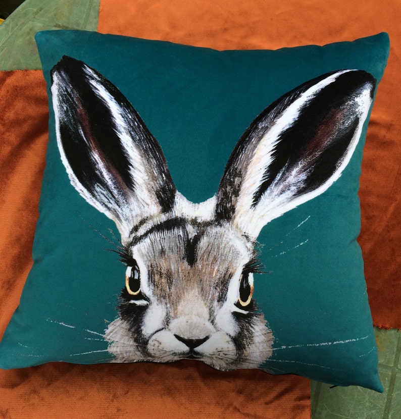 Hare cushion cover in new shade turquoise teal velvet Etsy