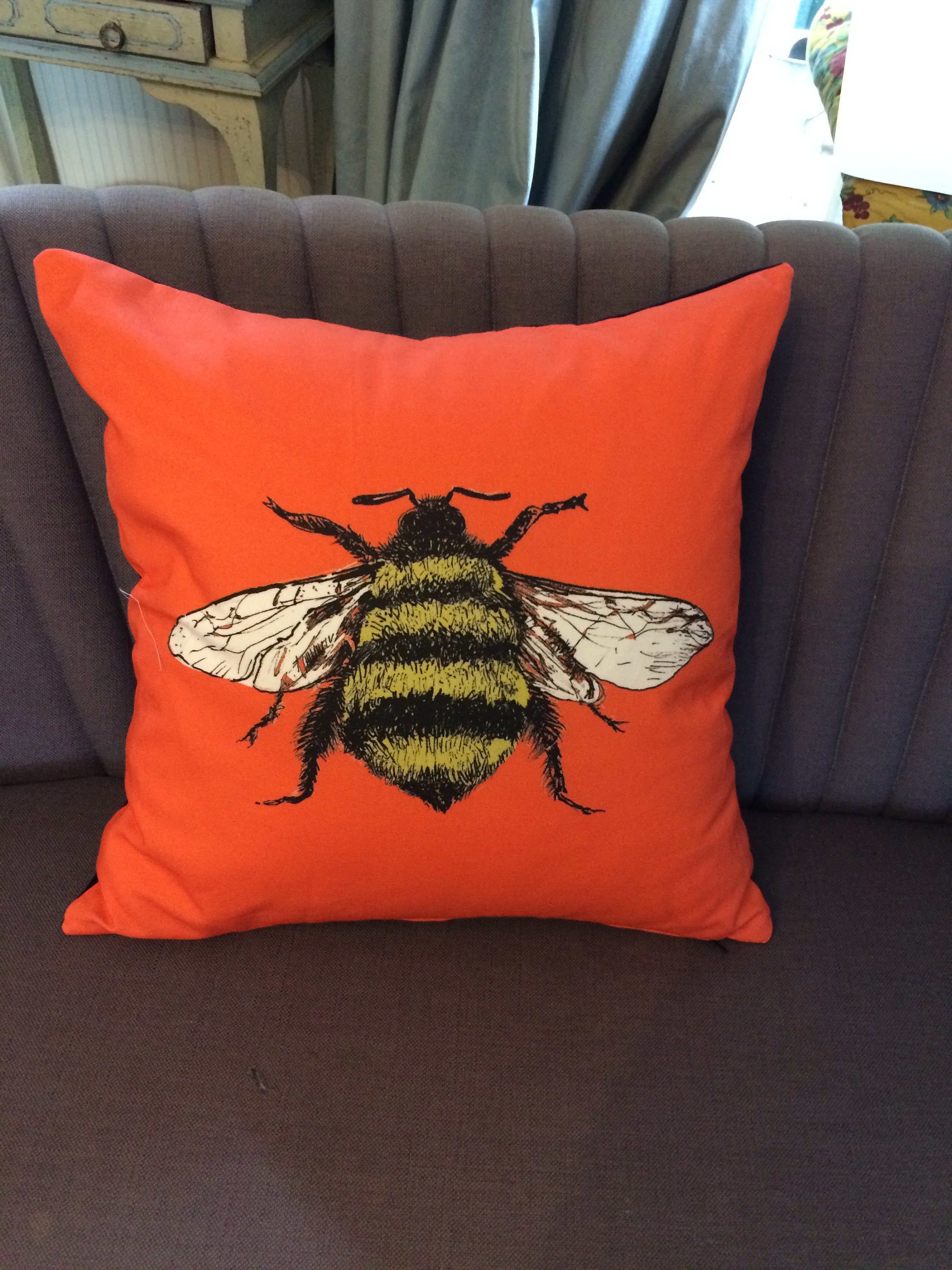 Beautiful Bee Cushion Cover Handmade in This Tangerine Orange Etsy UK