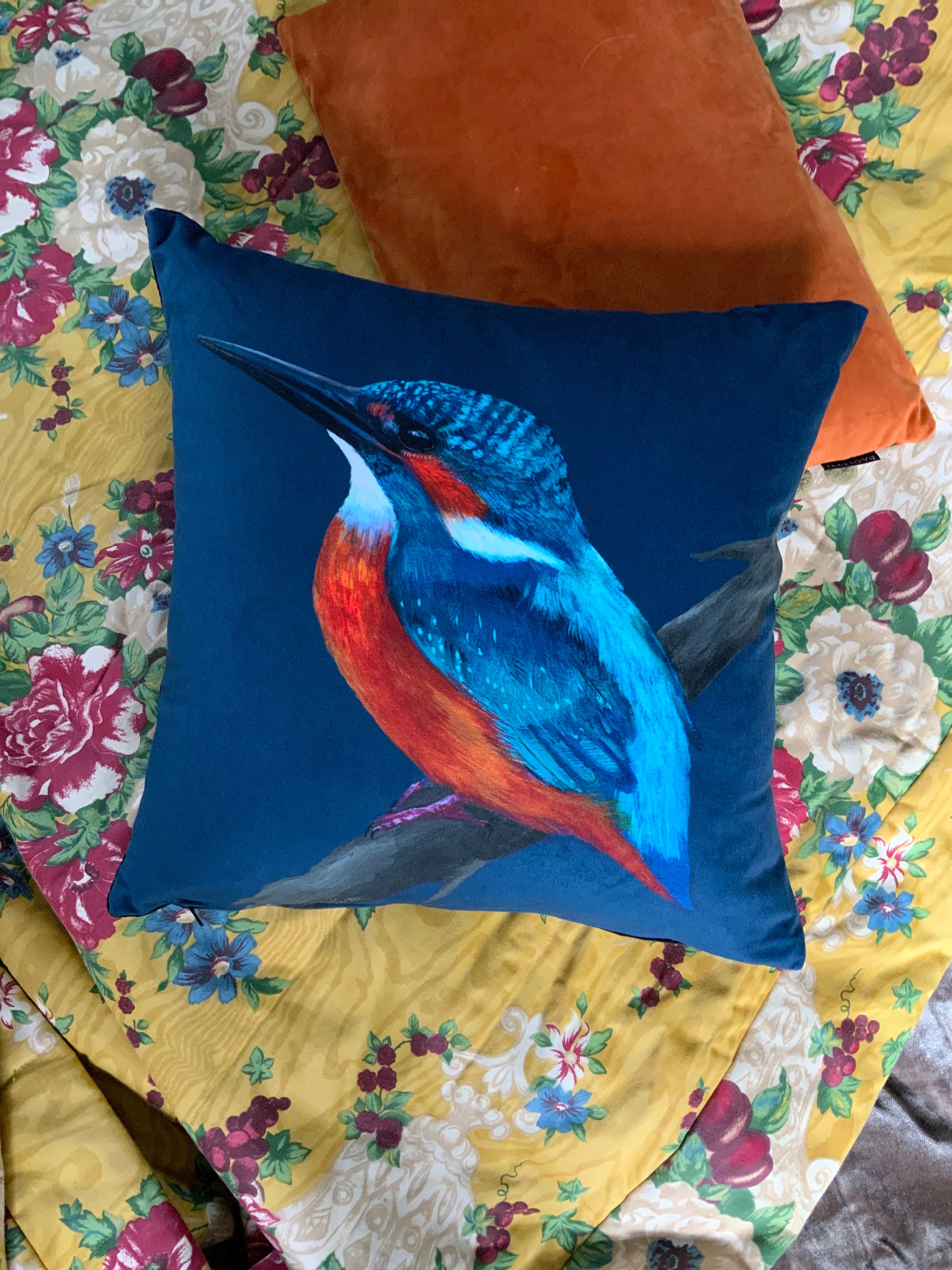 Kingfisher Hand Embroidered Chainstitch Cushion Cover Green