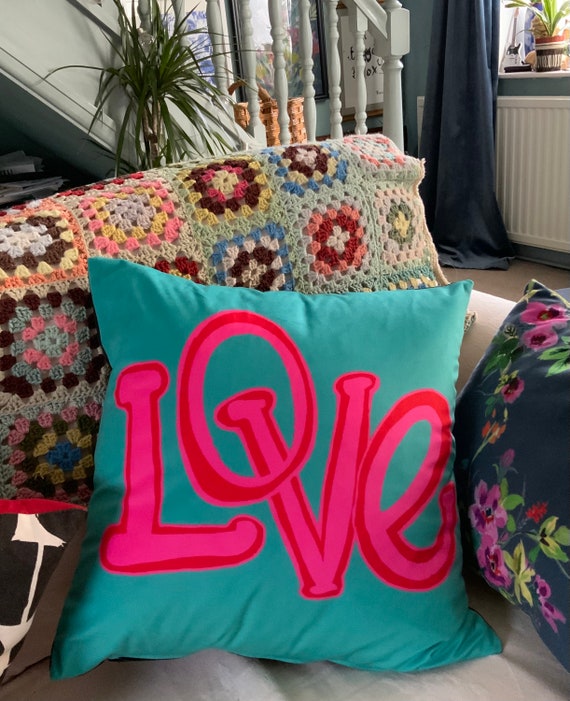 Groovy Love Text Cushion Covers Jade Yellow Pink Velvet Funky - Etsy UK
