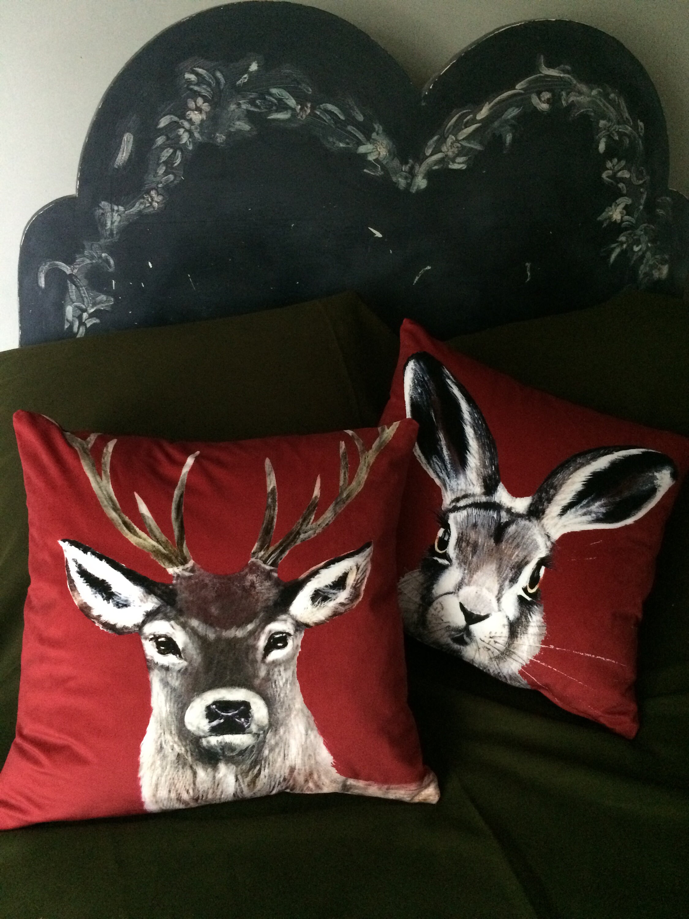 Stags Head Deer Cushion Cover Red Velvet for Christmas & Year Etsy