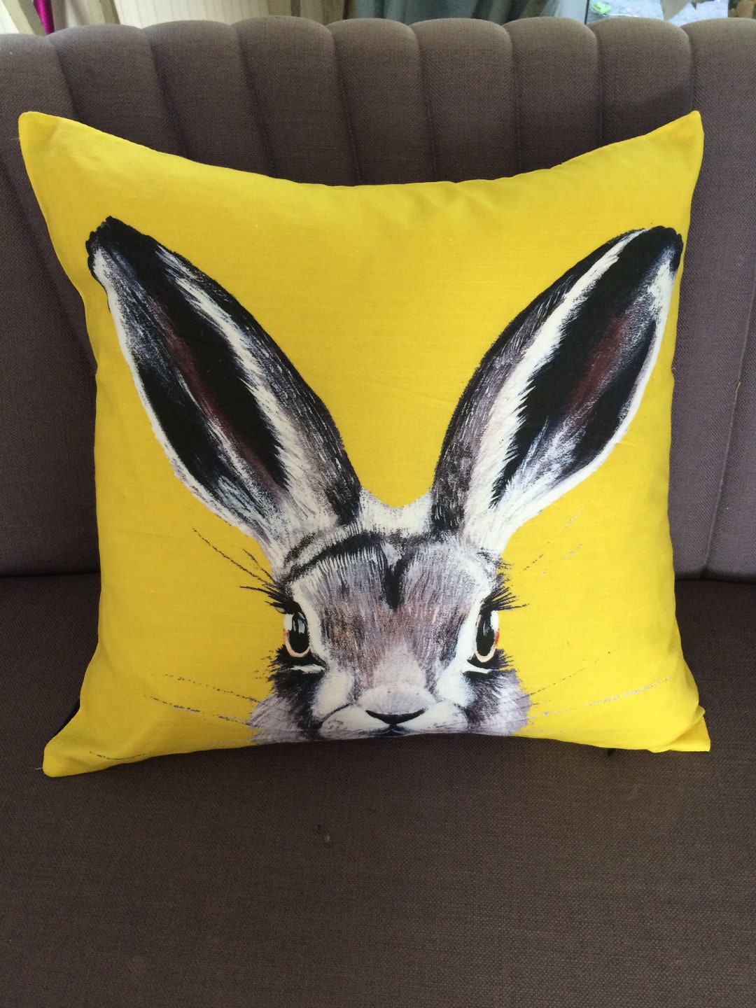 Hare Cushion Cover Handmade Mustard Yellow Linen Union Any Etsy