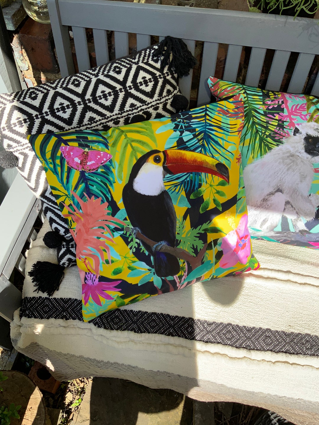 Toucan Tropical Outdoor Cushion Cover: Pastel Rousseau Forest