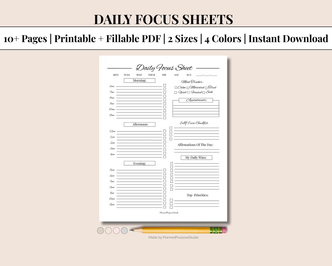 Daily Focus Planner Printable | Daily Planner With Self Care Prompts ...