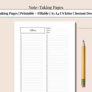 Printable Split Line Note Taking Pages | Study & Journal Insert Bundle | Instant Download
