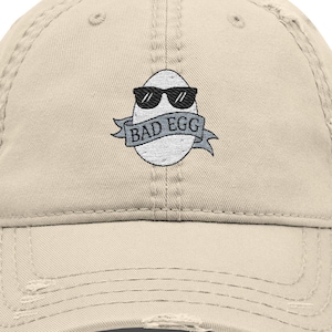 Embroidered Hat, Funny Bad Egg Pun, Cute Food Design, Minimalistic Cap, Distressed Baseball Hat, Gift Headwear