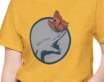 T-shirt graphique papillon Hello Friend - T-shirt unisexe en coton Airlume