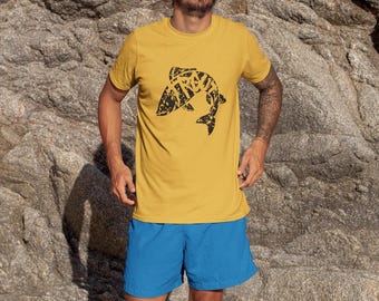 Tee Shirt - Bold Distressed Illustrated Trout Graphic, Fish Text - Alternative Apparel, Fishing Gift, Outdoor Clothing, Nature Lover Tee,