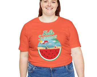 Camiseta unisex de manga corta con estampado de sandía "Hola Verano"