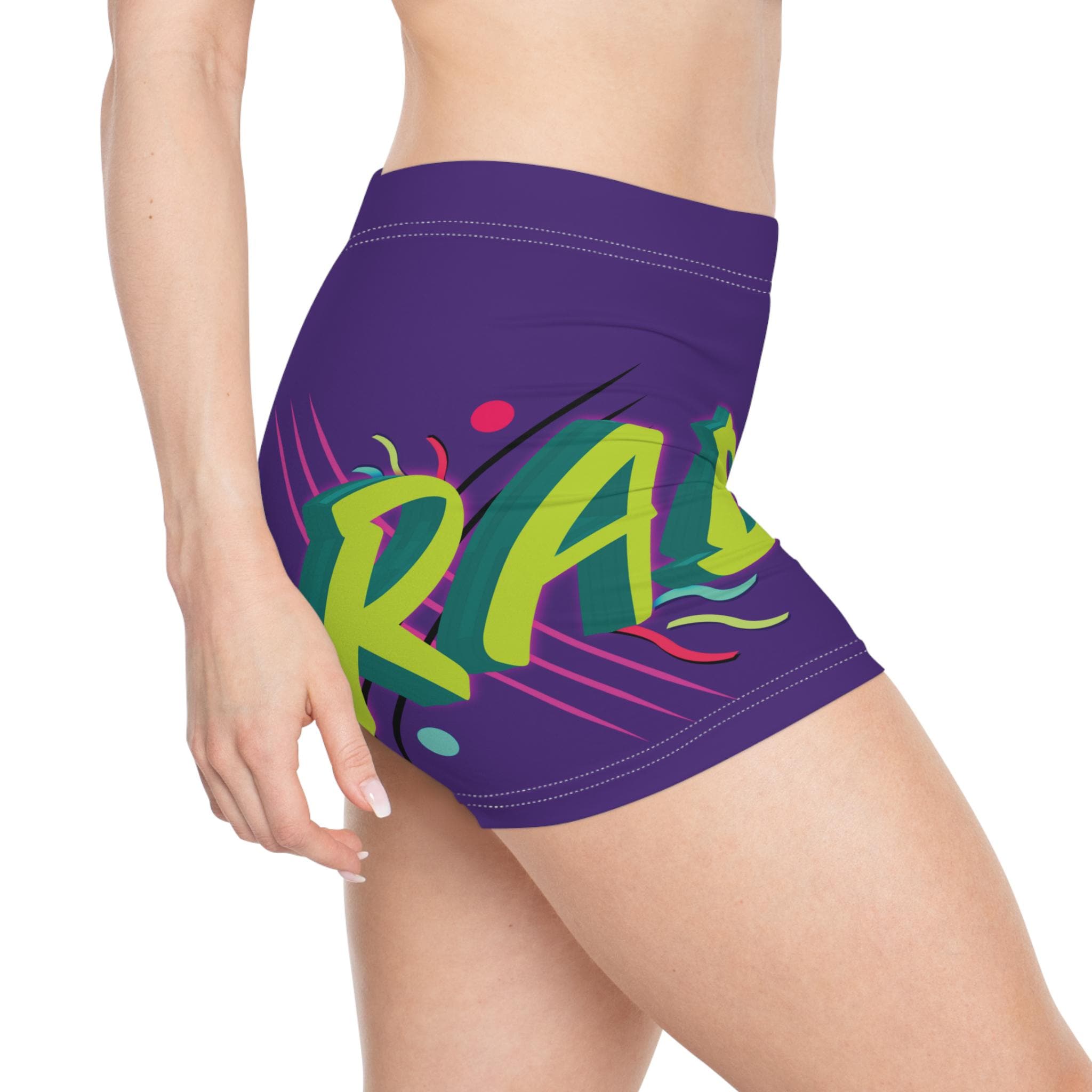 Neon RAD 80's Women's Shorts, Totally Awesome Retro High Waisted Summer Apparel, 80's Vibes Clothing, Bright Neon Roller Skating Shorts