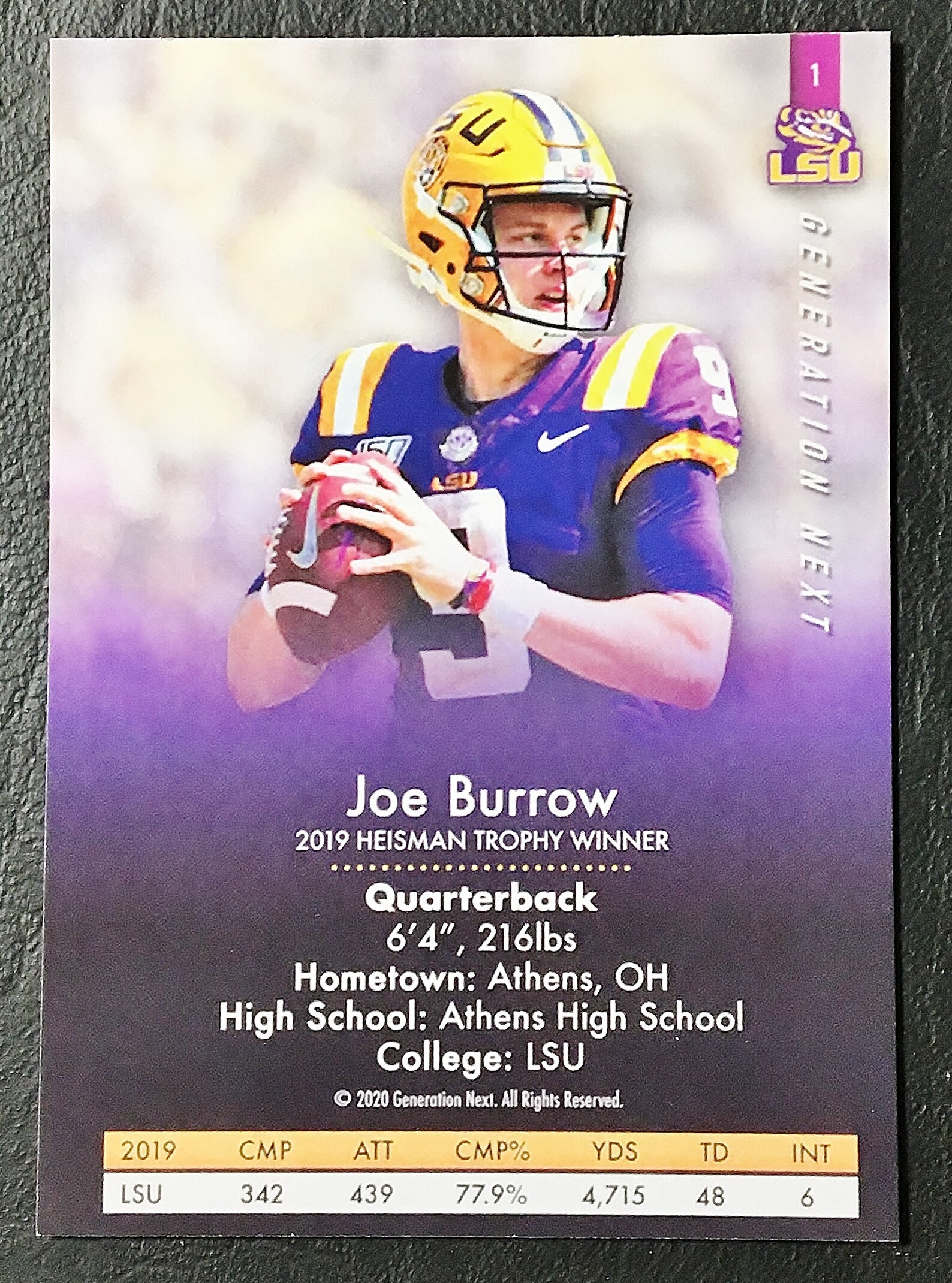 2020 Joe Burrow LSU Custom Rookie Card Mint Condition Etsy