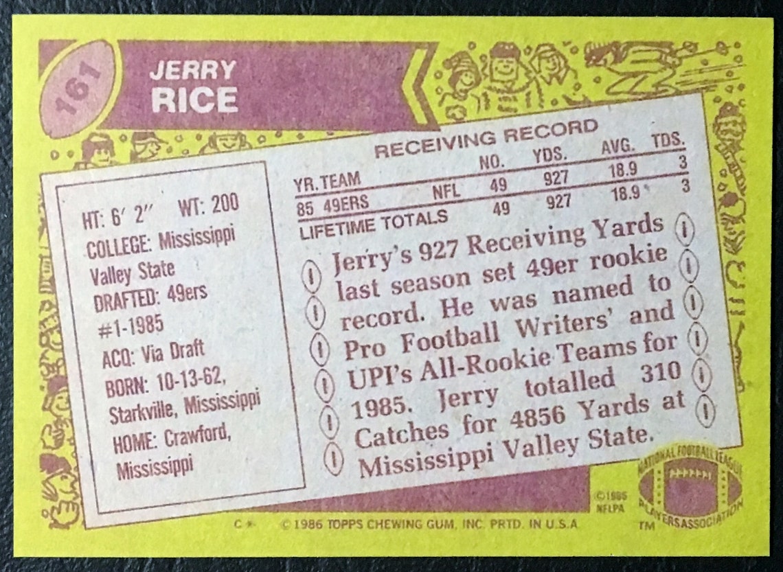 1986 161 Jerry Rice Rookie Reprint Mint Condition San Etsy