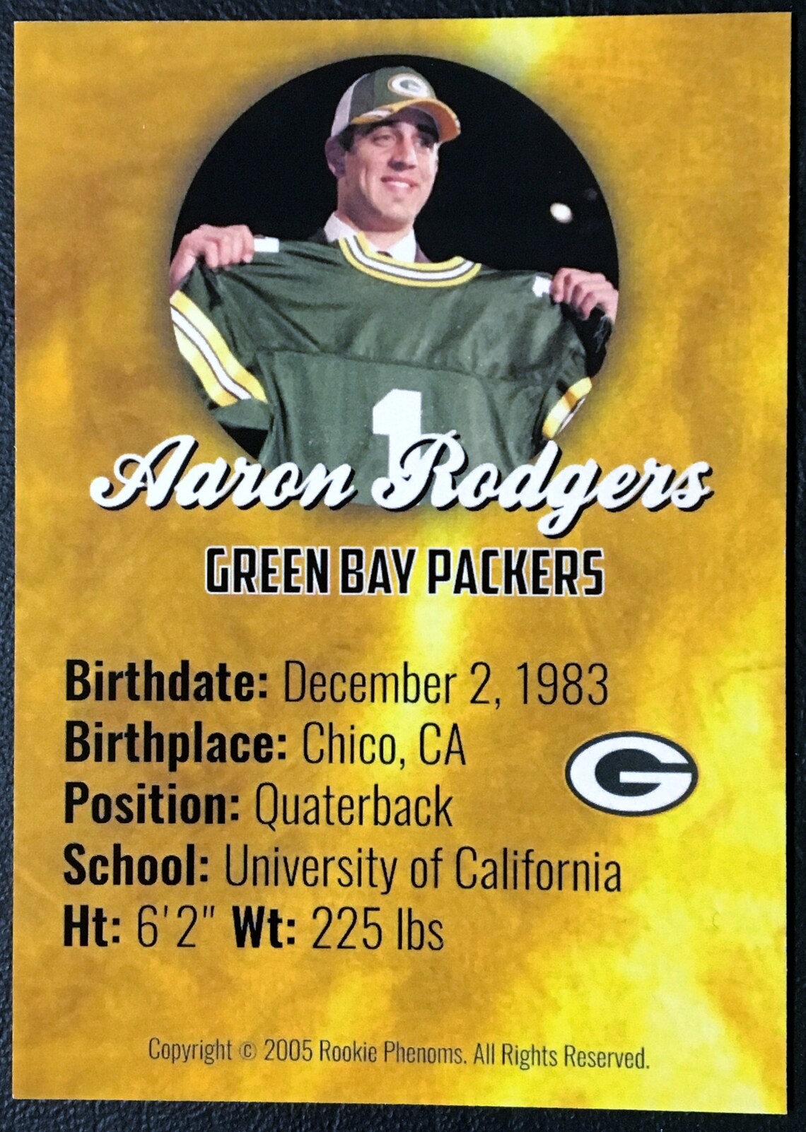 2005 Rookie Phenoms Aaron Rodgers Rookie Gold Custom Card Etsy New